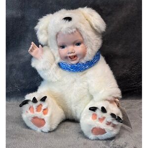 Geppeddo Cuddle Kids Polar Pete Baby Doll Porcelain & Plush White Bear Suit 9"